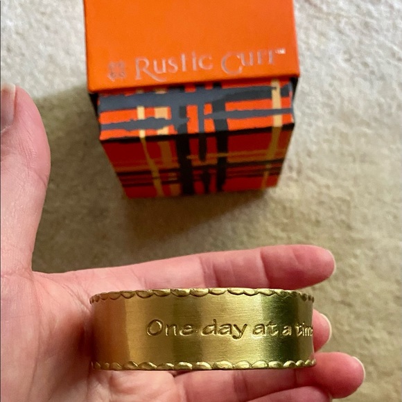 Rustic Cuff "ONE DAY AT A TIME" Gold Bracelet - Picture 2 of 6